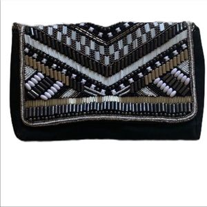 Black and White suede beaded Crossbody/Clutch
